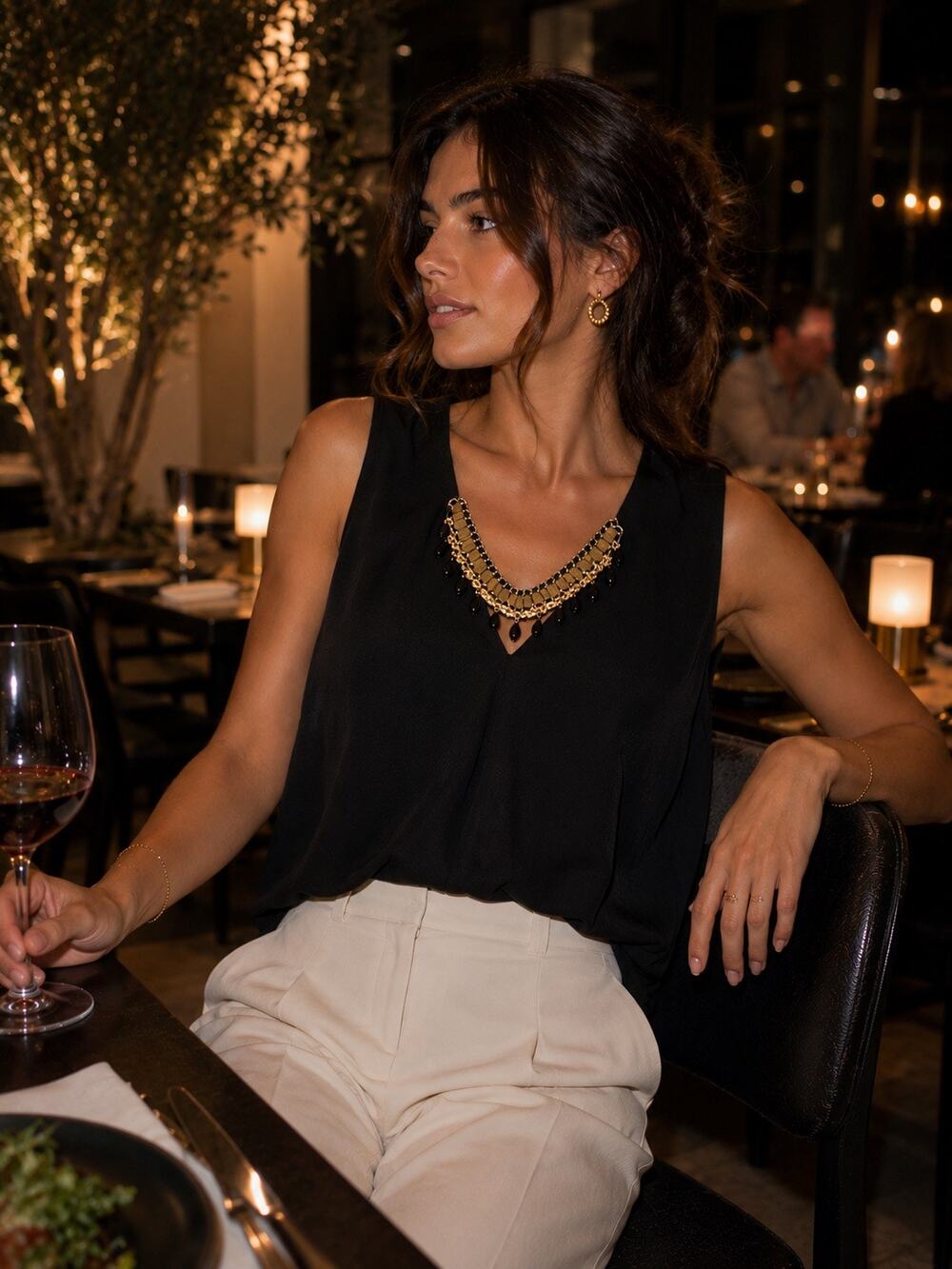 Diana Gallesi | Embellished Necklace Sleeveless Top